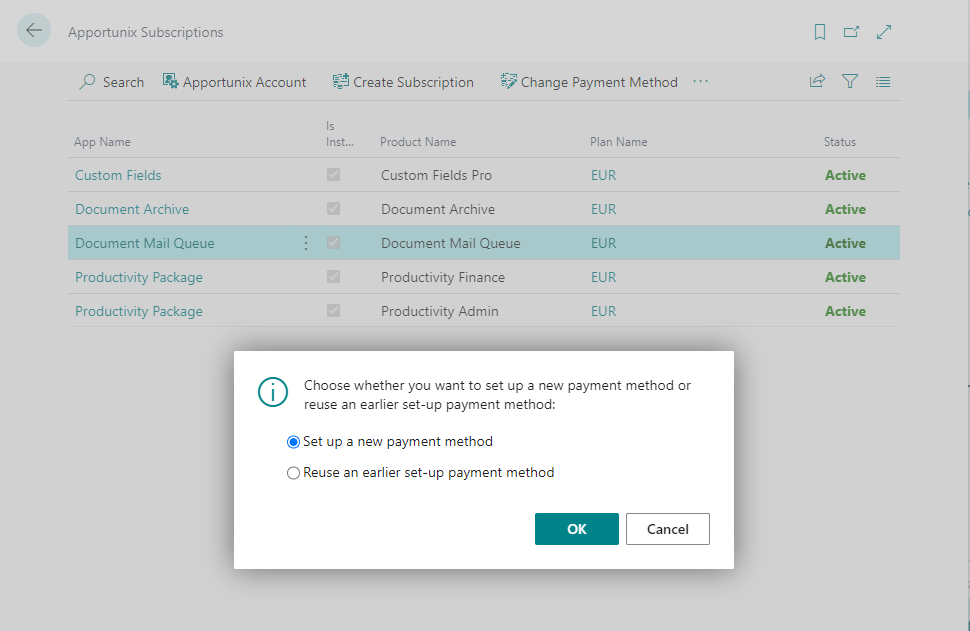 Change Payment Method - Set up new or reuse existing